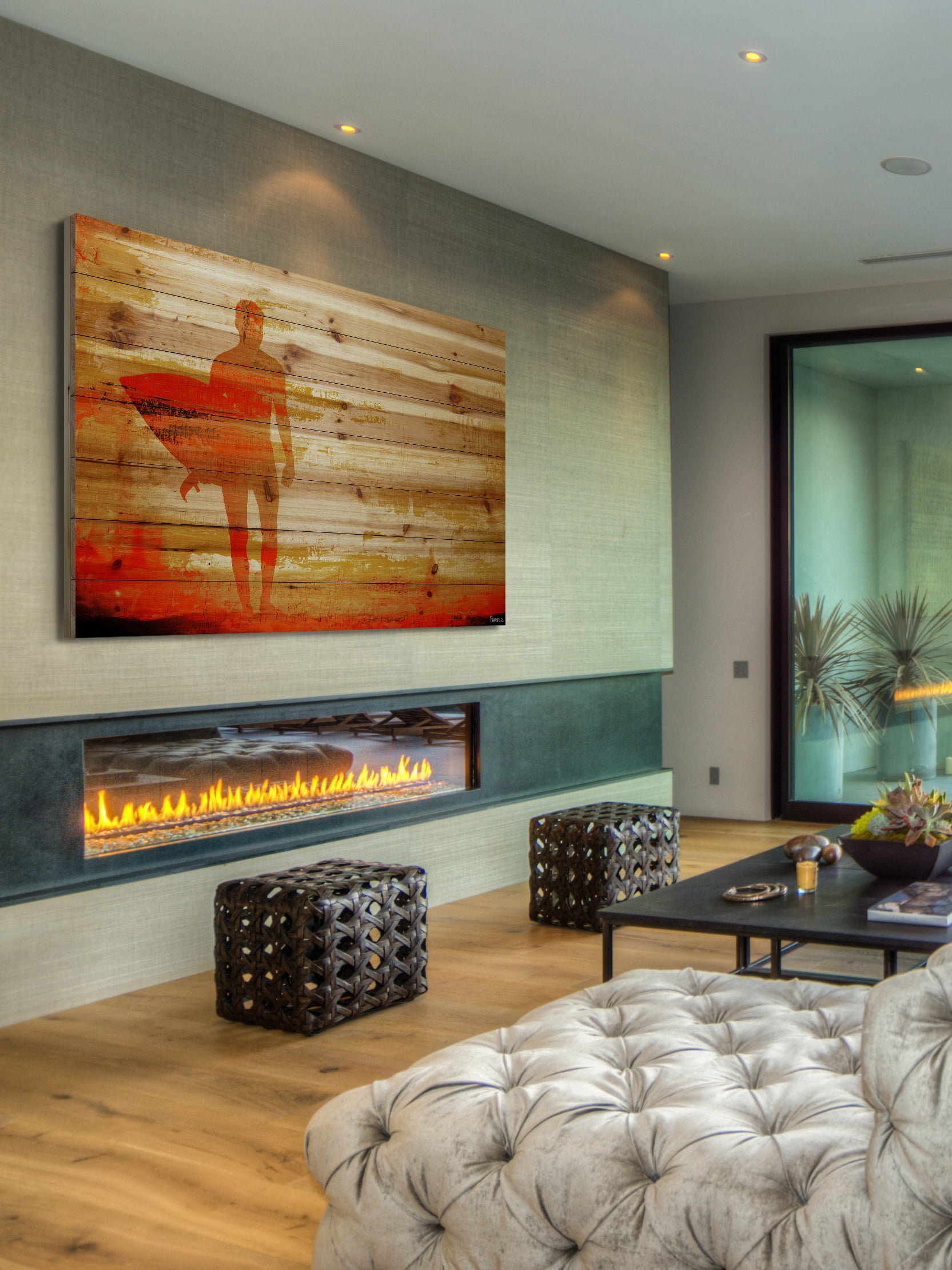 "Dusk Red Surf" Painting Print on Natural Pine Wood