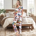 thumbnail image 2 of Yuyamidu Hawaiian Palm Trees Women's Sleep Set Short Sleeve Pajama Top & Matching Long Pants Summer Sleepwear Loungewear with Pockets, 2 of 7