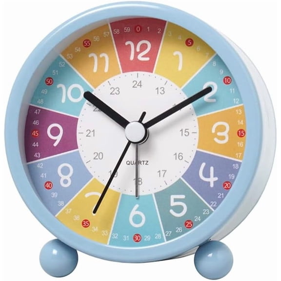 Educational Wall Clock Learning Time, Silent Ticking Decorative Clock for Classroom or Bedroom Blue