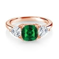 thumbnail image 2 of Gem Stone King 18K Rose Gold Plated Silver Green Nano Emerald and White Moissanite 3 Stone Engagement Ring for Women (1.59 Cttw, Gemstone May Birthstone, Available in Size 5, 6, 7, 8, 9), 2 of 3