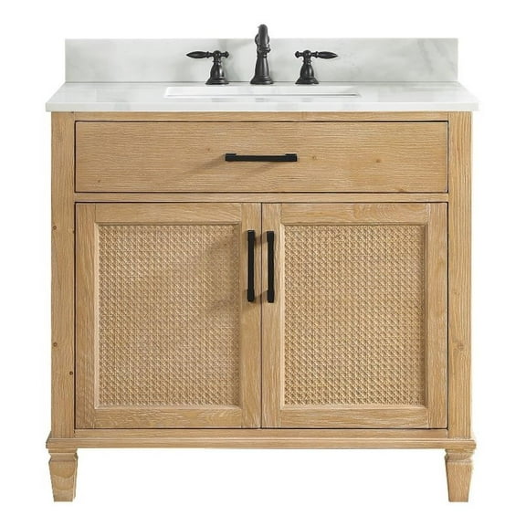 Pemberly Row 36" Wood Vanity without Mirror in Weathered Fir Brown/White