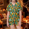 thumbnail image 2 of Halloween Pajamas Kids Size 7-8 Years Childrens Casual Loungewear Short Sleeve Top and Shorts Cozy Set Girls Pajama Set Green, 2 of 6