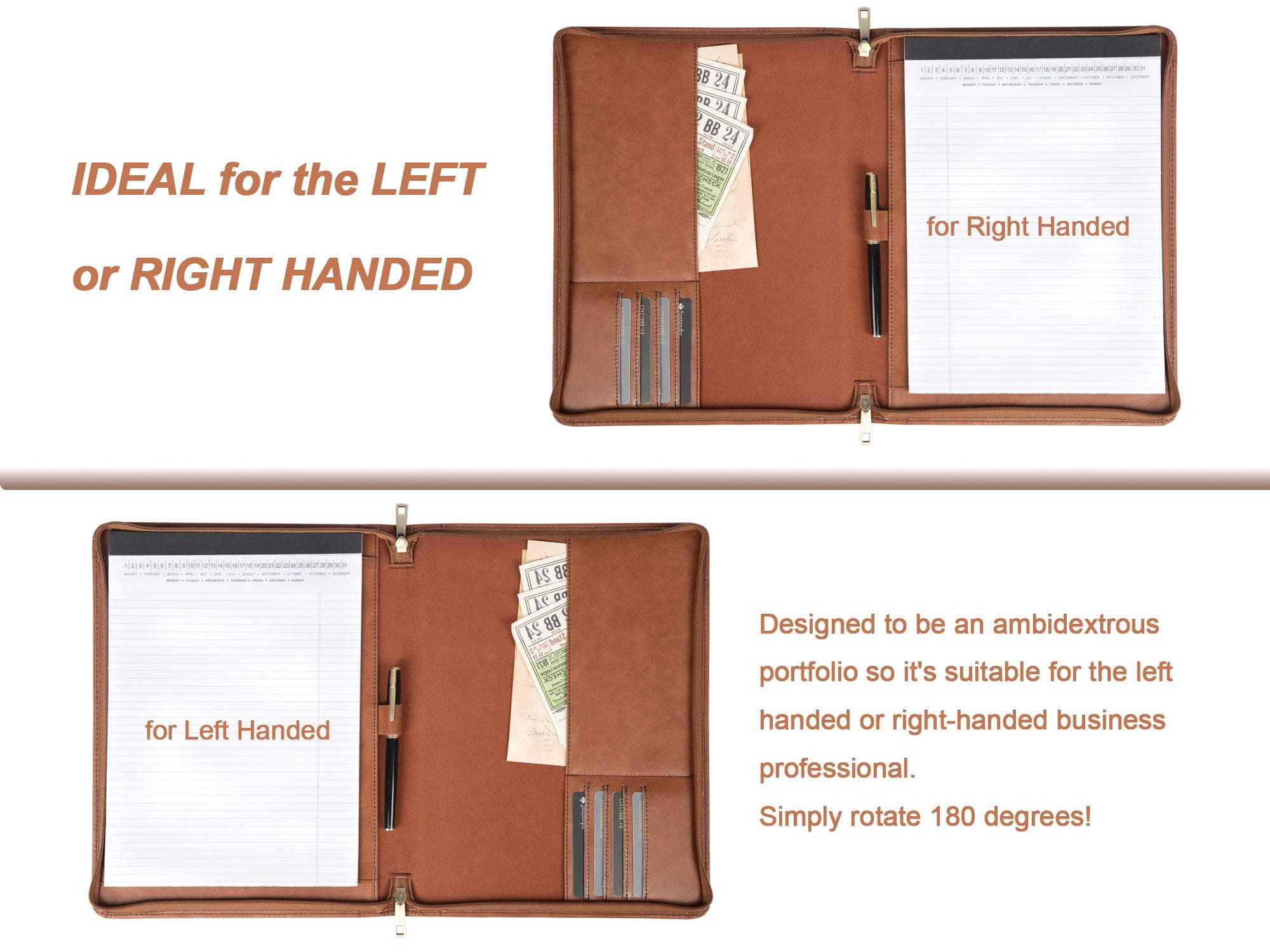 AZXCG Lightweight Slim Padfolio Folder for Women, Interview Resume Legal Document Organizer & Business Card Holder, with A4 Letter-Sized Notepad, Brown Leather Padfolio