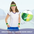 thumbnail image 6 of Uxcell Sweat Band Set Sports Terry Cloth Headband Wristband Set 7"x2" Moisture Wicking Sweat Absorbing Head Band Green/Yellow, 6 of 7