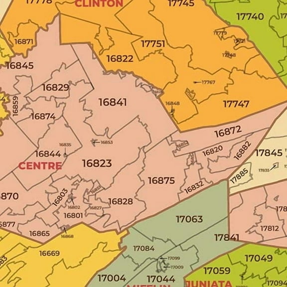 Pennsylvania ZIP Code Map with Counties - Standard - 36" x 24.5" Paper