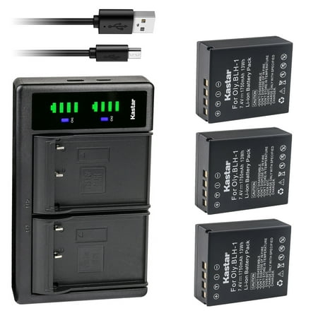 Kastar 3-Pack BLH-1 Battery and LTD2 USB Charger Compatible with Olympus BLH-1 BLH-01 PS-BLH1 Battery Olympus BCH-1 Charger Olympus HLD-9 Power Battery Grip Olympus OM-D E-M1 MARKIII Camera