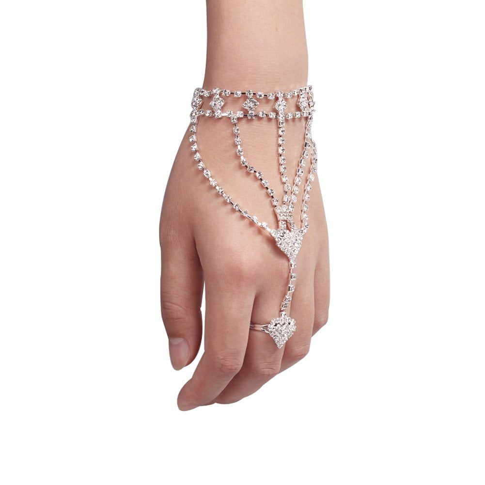 Stillcool Rhinestone Crystal Hand Chain Bracelet With Stillcool Rhinestone Crystal Hand Chain Bracelet With Ring Attached Bangle Jewelry Slave Link Finger