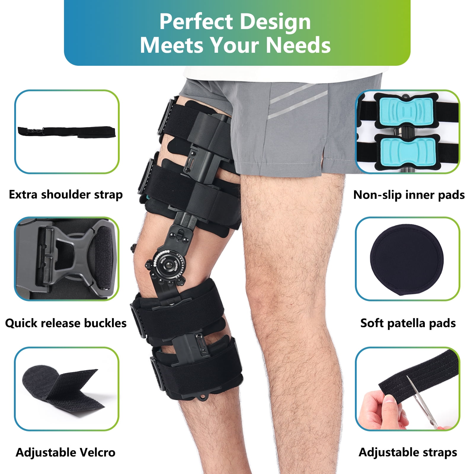 Orthomen Hinged Knee Brace for Arthritis Pain and Support, Post Op Knee Immobilizer for Knee Joint Pain, Universal