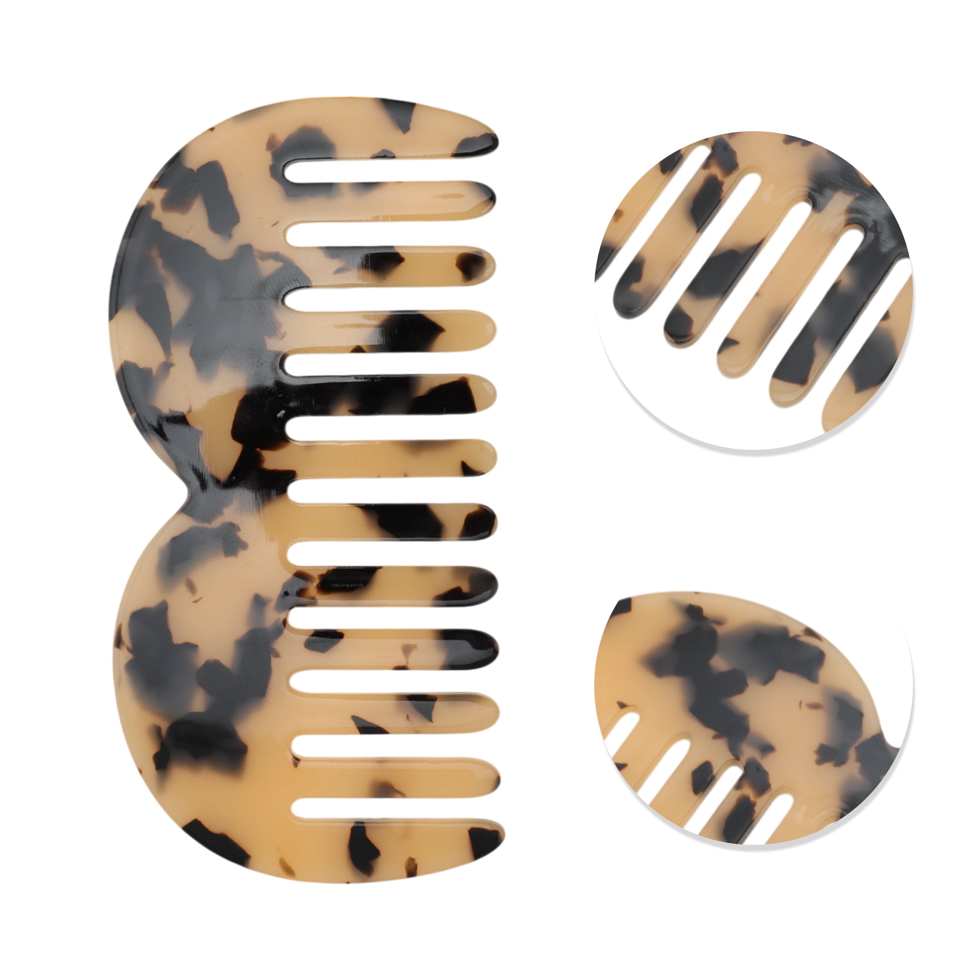 Unique Bargains 1 Pc M Shaped Marble Wide Tooth Comb for All Hair Types Care Light Brown