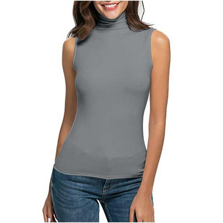 Vafful Mock Neck Tank Tops for Women Sleeveless Turtleneck Women