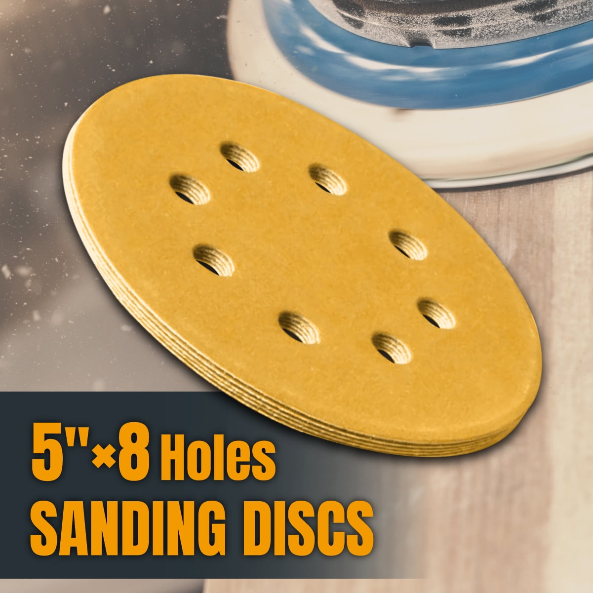 POWERTEC 100PK 5 Inch 8 Hole Hook and Loop Sanding Discs, 150 Grit, Sandpaper for Ramdom Orbital Sanders, Air Sander, Pneumatic Sander, Auto Body Shop, 44015G-50-P2