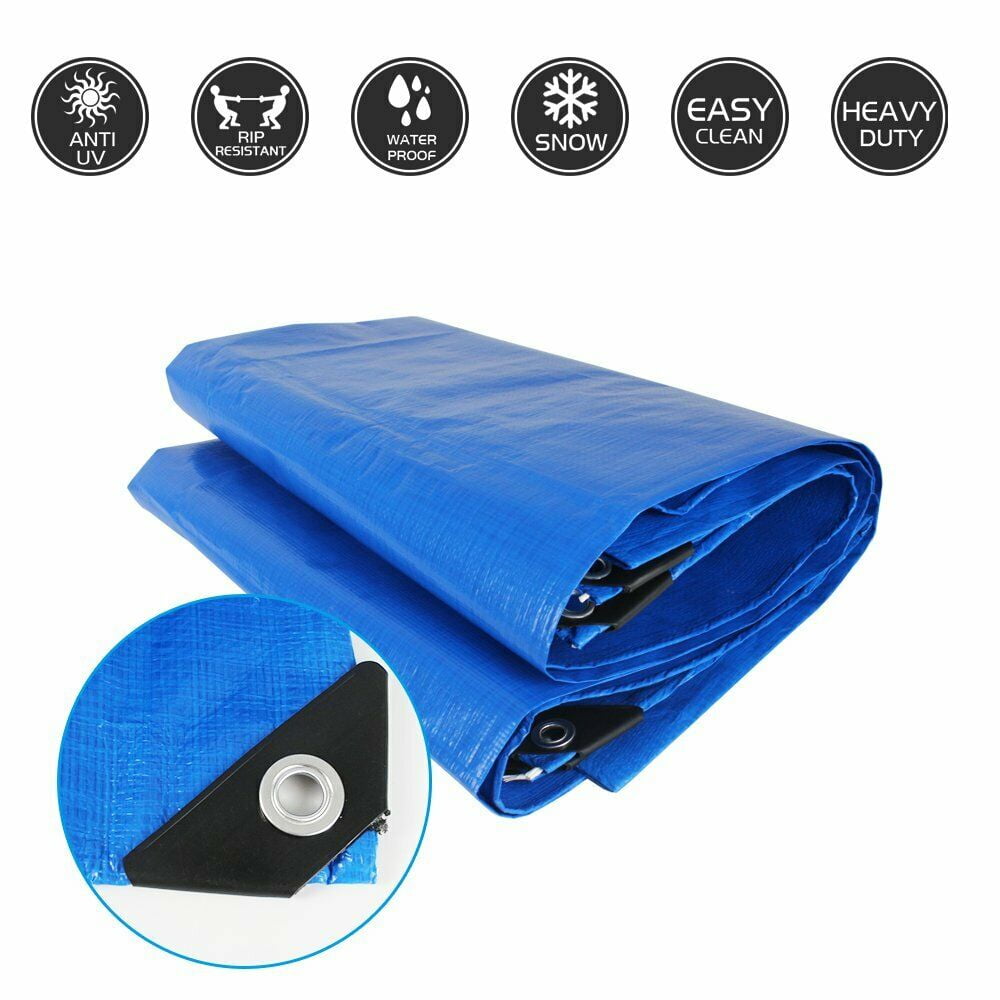Camping Tarp Shelter Waterproof Tarps for Boat Pool with Grommets Blue