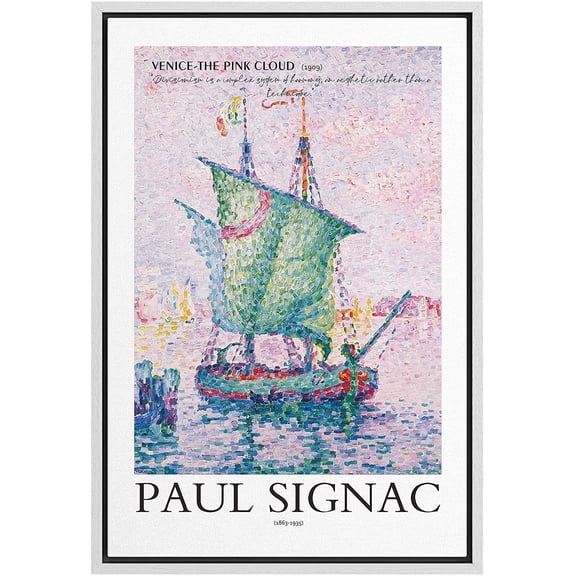 PixonSign Framed Canvas Print Wall Art Paul Signac Watercolor Venice Boat Nature Wilderness Illustrations Fine Art Rustic Scenic Relax/Calm Colorful for Living Room, Bedroom, Office - 24"x36" White