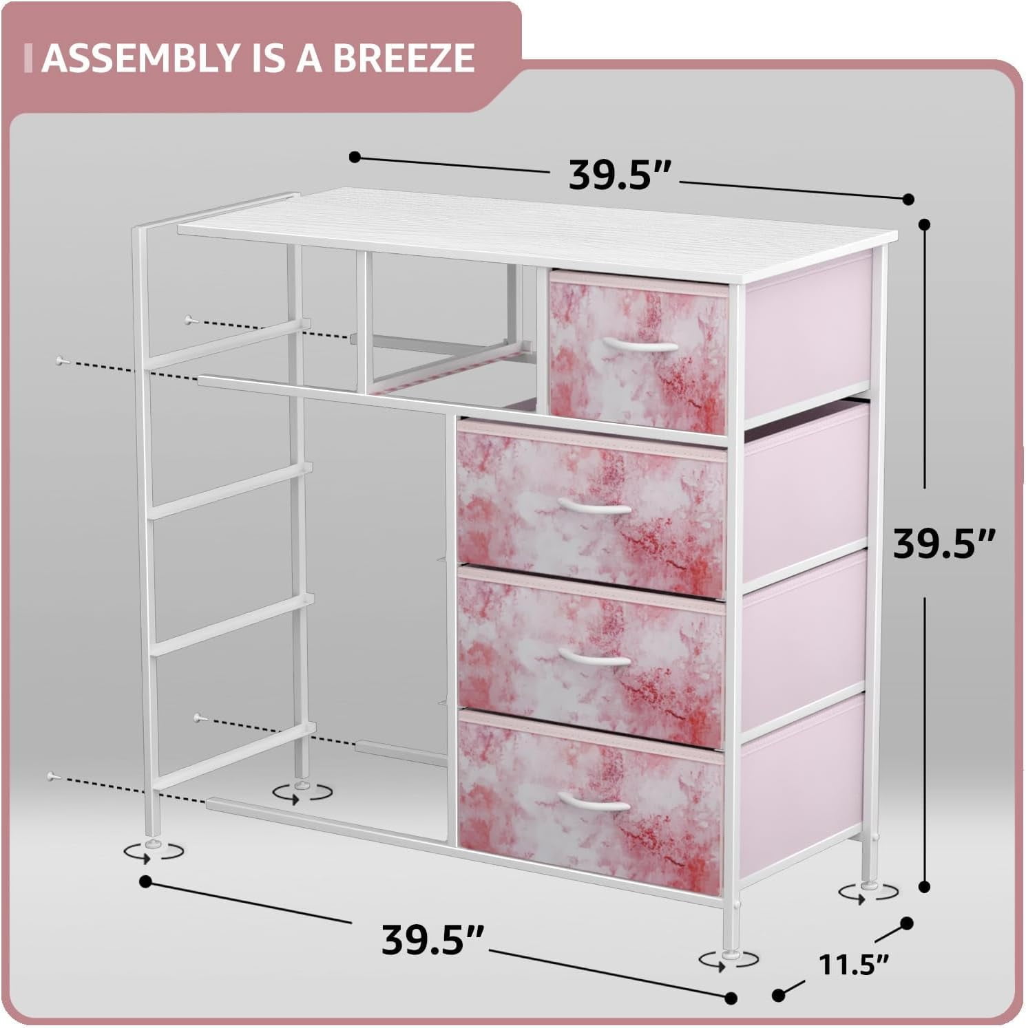 Sorbus 9-Drawer Dresser Nightstand End Table, Steel Frame, Wood Top, Tie-Dye Pink