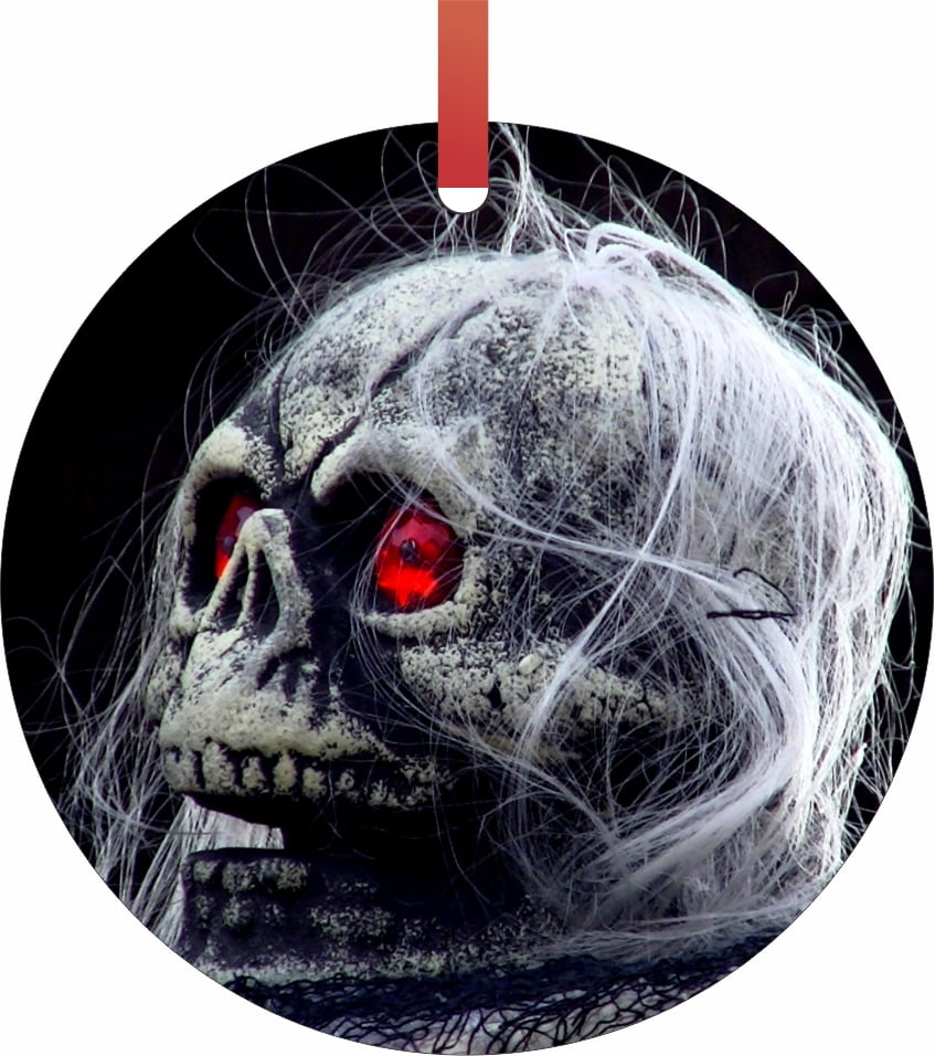 Ornaments Zombie Red Eyed Skull With Hair Double Sided Round