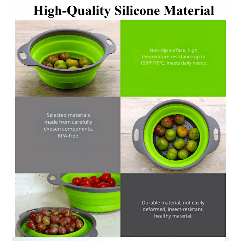 Collapsible Silicone Colander Set Of 3 – Foldable, Space-Saving Strainers For Camping, Small Kitchens & Baby Food