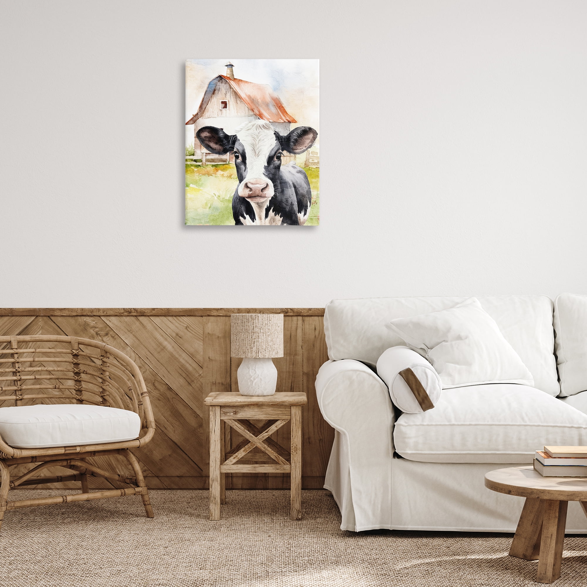 Stupell Industries Cow Little at Farm Animals Painting Wrapped Canvas Art Print Wall Art, 24 x 30
