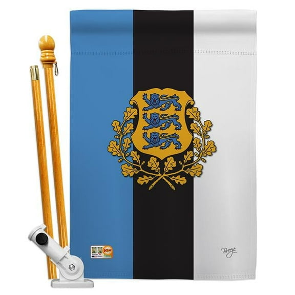 Breeze Decor BD-CY-HS-108171-IP-BO-D-US13-BD 28 x 40 in. Estonia Flags of the World Nationality Impressions Decorative Vertical Double Sided House Flag Set with Pole Bracket & Hardware