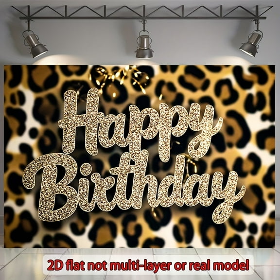 Happy Birthday Backdrop Gold Brown Leopard Birthday Photography Background Glamorous Golden Glitter Birthday Party Decorations Banner Supplies Photo Booth Props