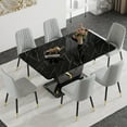 thumbnail image 6 of JUFU 63" Black Faux Marble Dining Table Set, 7-Piece Modern Dining Set with PU Leather Chairs and Metal Legs for Kitchen, Dining Room, Living Room, 6 of 10