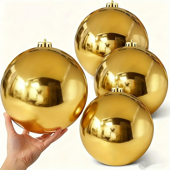 4pcs Large 6 Inch Shimmering Gold Christmas Ornament Balls for Outdoors