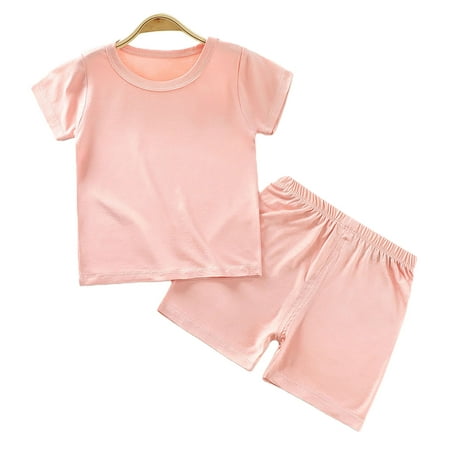 

2Pcs Baby T-shirt Kit Round Neck Kids Unisex Tops Pants Suit for Summer
