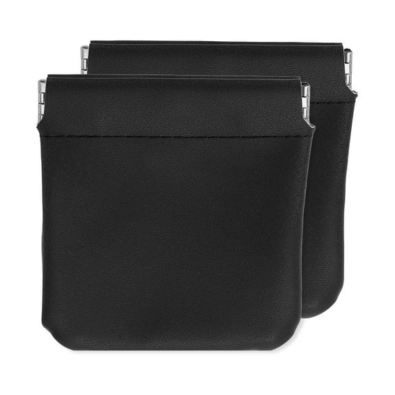 2Pcak Coin Purse for Women, Leather Small Organizer Pouch, Portable Mini Storage Makeup Bag for Purse, Black (3"x3")