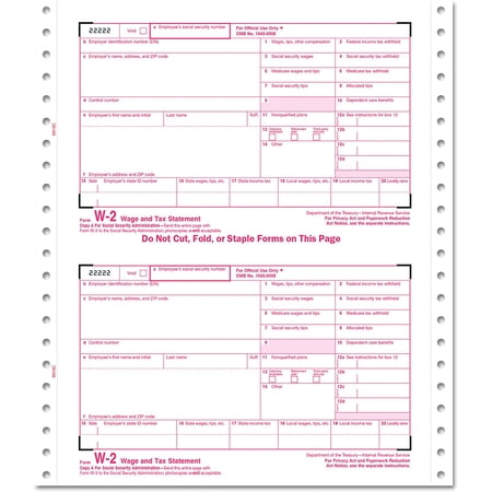 2206C W-2 Tax Forms, 6-Part Carbonless, 5 1/2 x 8 1/2, 24 W-2s & 1 W-3