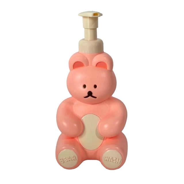 Botella de bomba de espuma con forma de oso lindo, botella dispensadora de jabón espumoso de gran capacidad para lavado facial, lavado corporal, jabón de manos rosa