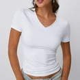 thumbnail image 5 of AviBest Womens V Neck Short Sleeve T Shirt Slim Fit Basic Tees Y2k Fitted Tops Sexy Tight Shirts, 5 of 6