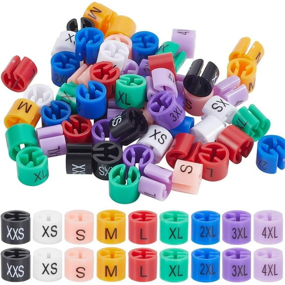 270Pcs Clothes Hanger Markers 9 Colors Clothing Size Labels Colored Tag Buckle Code Tags Clothes Trouser Size Markers Column 3.5mm Hanger Rod Clip for Garment Coding Identify