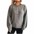 thumbnail image 1 of RKSTN Chandails pour Femmes Chandail à Manches Longues Col Rond Bouton Couleur Unie Tricot Mode Début d'Automne, 1 of 5
