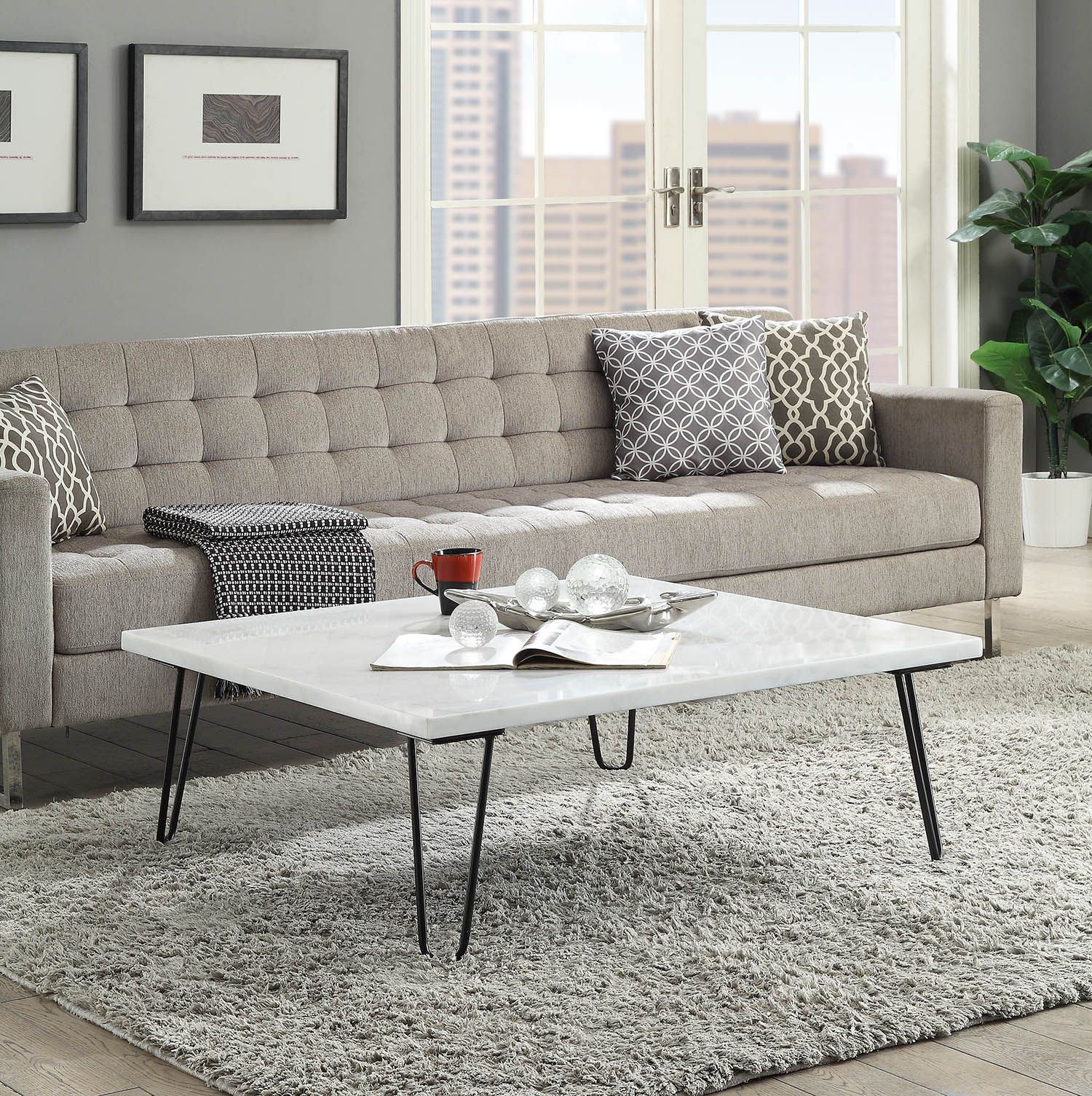 ACME Telestis Square Marble Top Coffee Table in Marble and