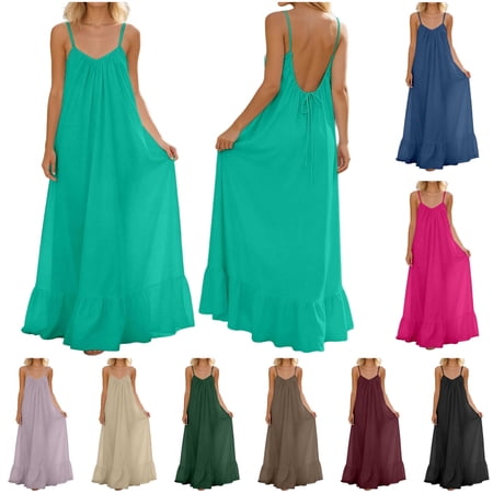 BiZtdJrK Casual Dresses for Women Sleeveless Backless Cami Dress Spaghetti Strap Flowy Beach Dresses Summer Loose Vacation Maxi Sundress Mint Green L