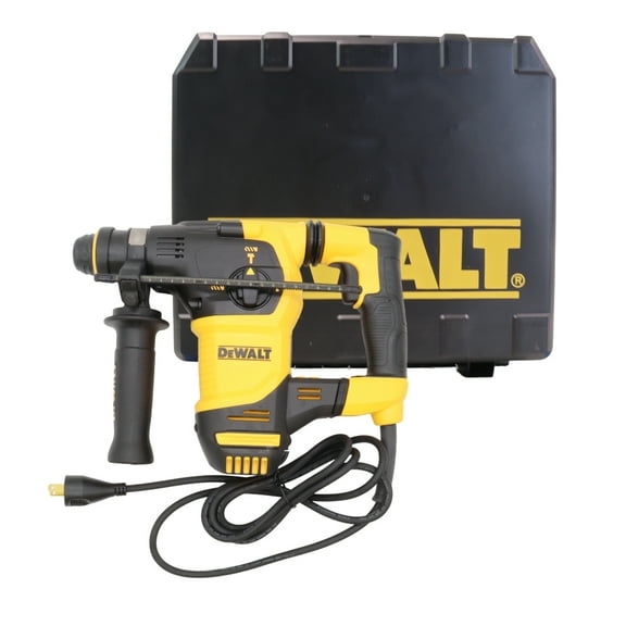 DEWALT 8.5 Amp Corded 1-1/8 in. SDS Plus Rotary Hammer Kit with SHOCKS Active Vibration Control, 3.5 Joules Impact Energy, Variable Speed Trigger, OSHA Table 1 Compliant Dust Extraction Compatibility