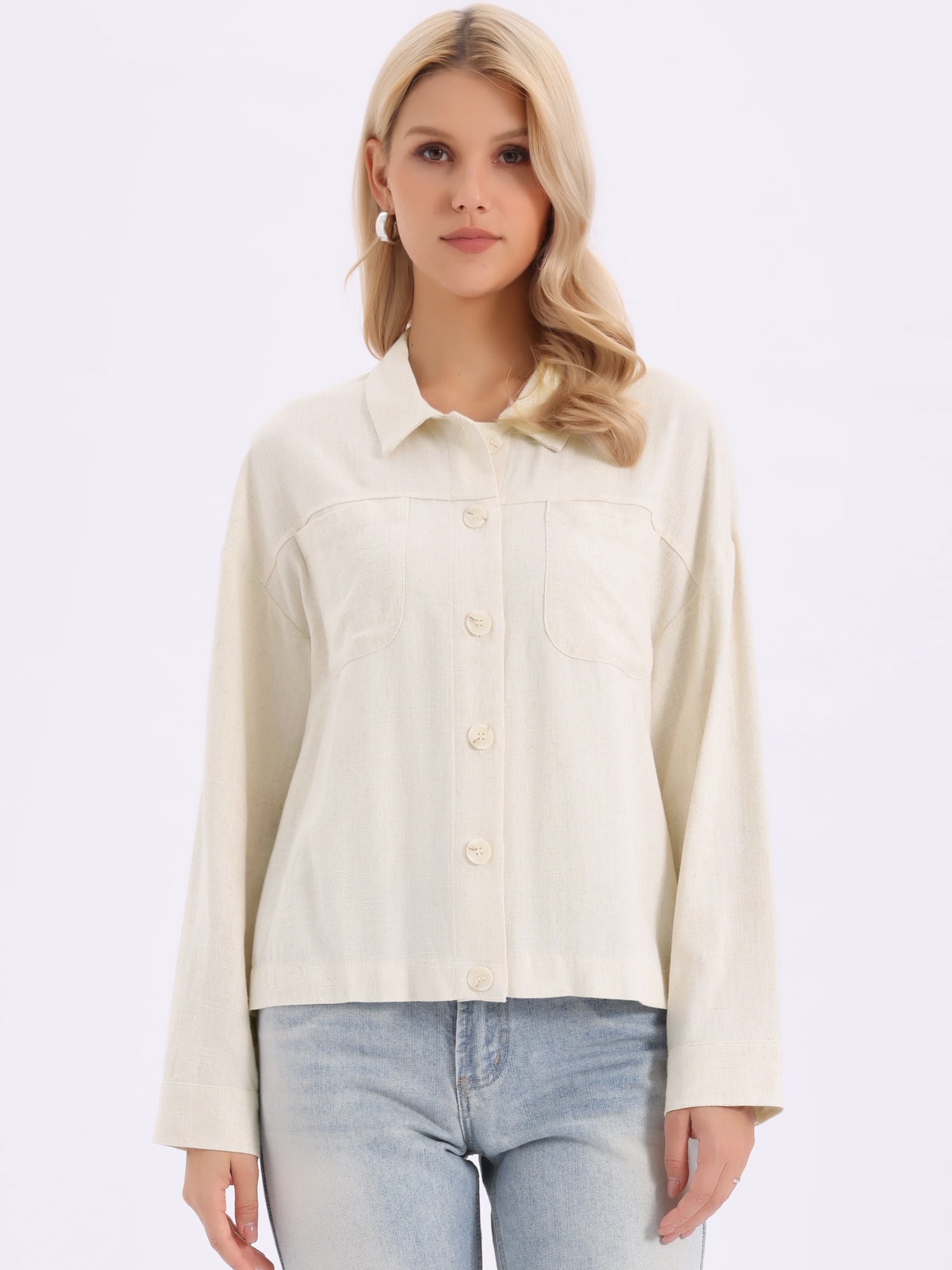 DARING DIVA Women's Long Sleeve Button Down Lapel Jacket With Pockets XS Beige