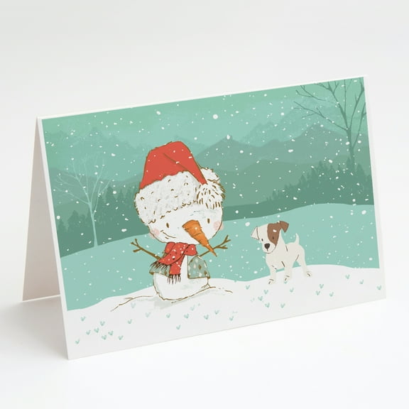 Jack Russell Terrier Snowman Christmas Greeting Cards and Envelopes Pack of 8
