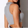thumbnail image 3 of Blusa corta ajustada sin mangas con botones y cuello en V de Color sólido a la moda para mujer Pompotops  lopia995130, 3 of 9