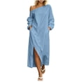 thumbnail image 2 of Guieoi Shift Dresses for Women 2026 Fall Off-Shoulder Long-Sleeve Slit Dress with Pockets Loose-Fit Maxi Casual Dress Blue S, 2 of 5