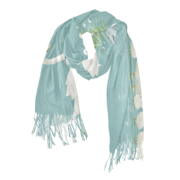 FORMRS Womens Scarf Winter Soft Long Big Warm Shawls Wrap Tassel Scarves, White Cartoon Swan
