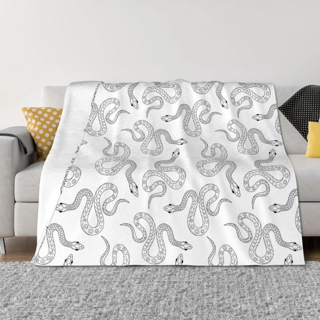 Balery Hand Drawn Snake Manta de Franela con Dibujo, Lujo Ultra Suave y Cálido, Antipelusa y Resistente a las Arrugas para Cama, Sofá, Camping -60"x50"