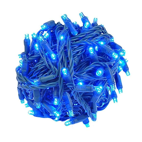 Novelty Lights Lumières de Chaîne de Noël Menée Bleu - UL Énuméré Intérieur/extérieur Ensemble de Lumière w/ 100 Mini Ampoules pour la Décoration (Fil Vert, 50' de Long)