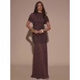 thumbnail image 3 of Coffee Brown Polka Dot Ruched Maxi Dress With Short Sleeve And High Neck, 3 of 30