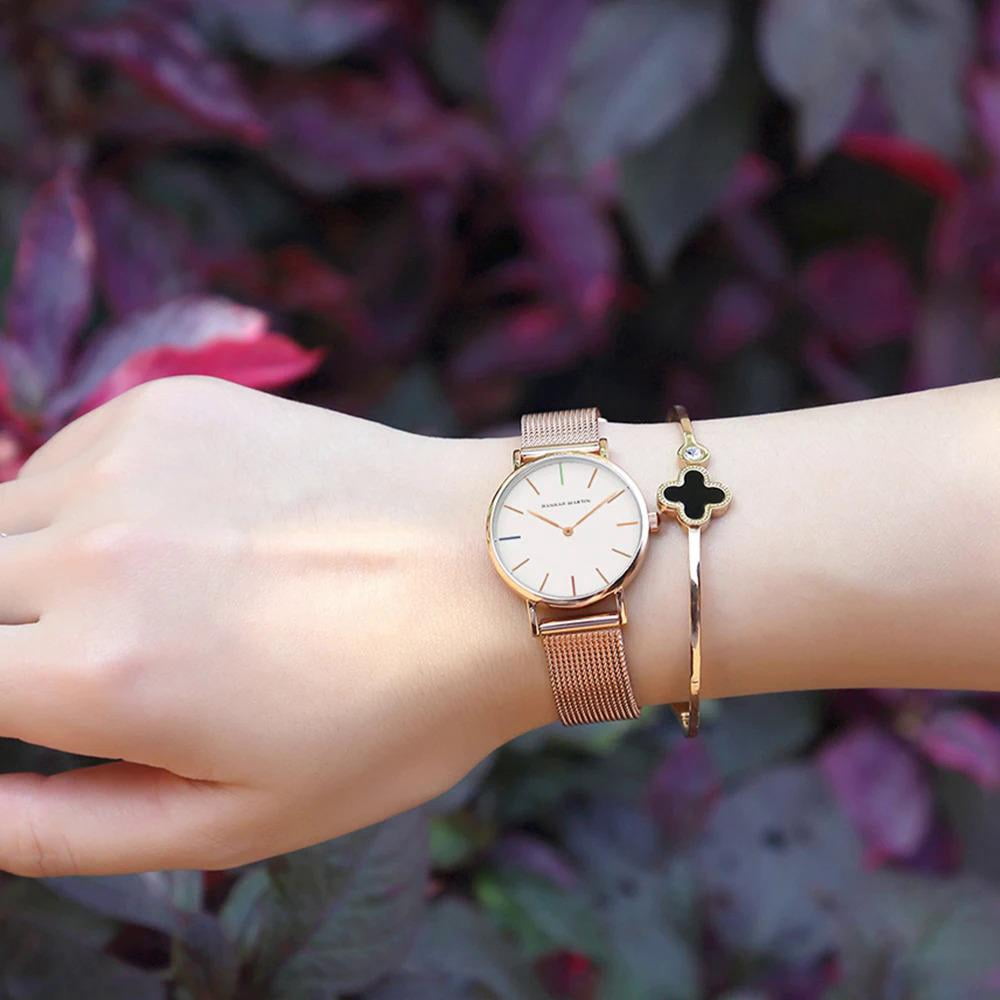Hannah Martin Classic 36mm  Ladies Clock Japanese Movement Simple Stainless Steel Mesh With Gold Quartz Waterproof Women Watches
