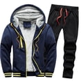 thumbnail image 1 of Traje de sudadera con capucha cálida y gruesa y acolchada para hombre, ropa deportiva informal + conjunto de pantalones de invierno, 1 of 2