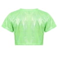 thumbnail image 2 of Jowowha Kids Girls Shiny Metallic Crop Tops Boys Short Sleeves T-Shirt for Modern Dance Performance Fluorescent_Green 170, 2 of 7
