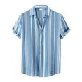 thumbnail image 3 of Inglocry Mens Striped Summer Shirts Casual Button Down Short Sleeve Beach Stylish Untucked Hawaiian Shirts Light Blue 4XL, 3 of 4