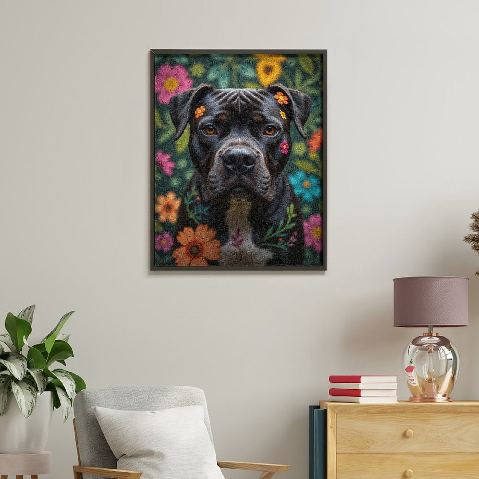 Paint By Numbers Kit for Adults Beginner - DIY Dog Floral Portrait Art Vibrant Background Canvas Painting Kits for Adults, Frameless Paint By Number for Adults for Home Wall Decor 16x20 Inch