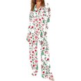 thumbnail image 2 of Puntoco Conjunto de pijama cómodo para mujer, conjunto de pijama con camisa de cuello en V y manga larga con estampado navideño para otoño e invierno para mujer, 2 of 5