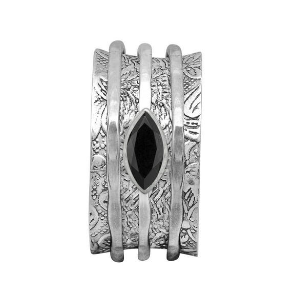 6X3MM Marquise Black Spinel 925 Silver Meditation Men Women Spinner Ring